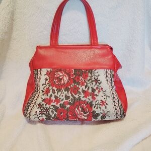 Vintage 1960s Globelin Rose NeedlePoint Hand Bag Purse